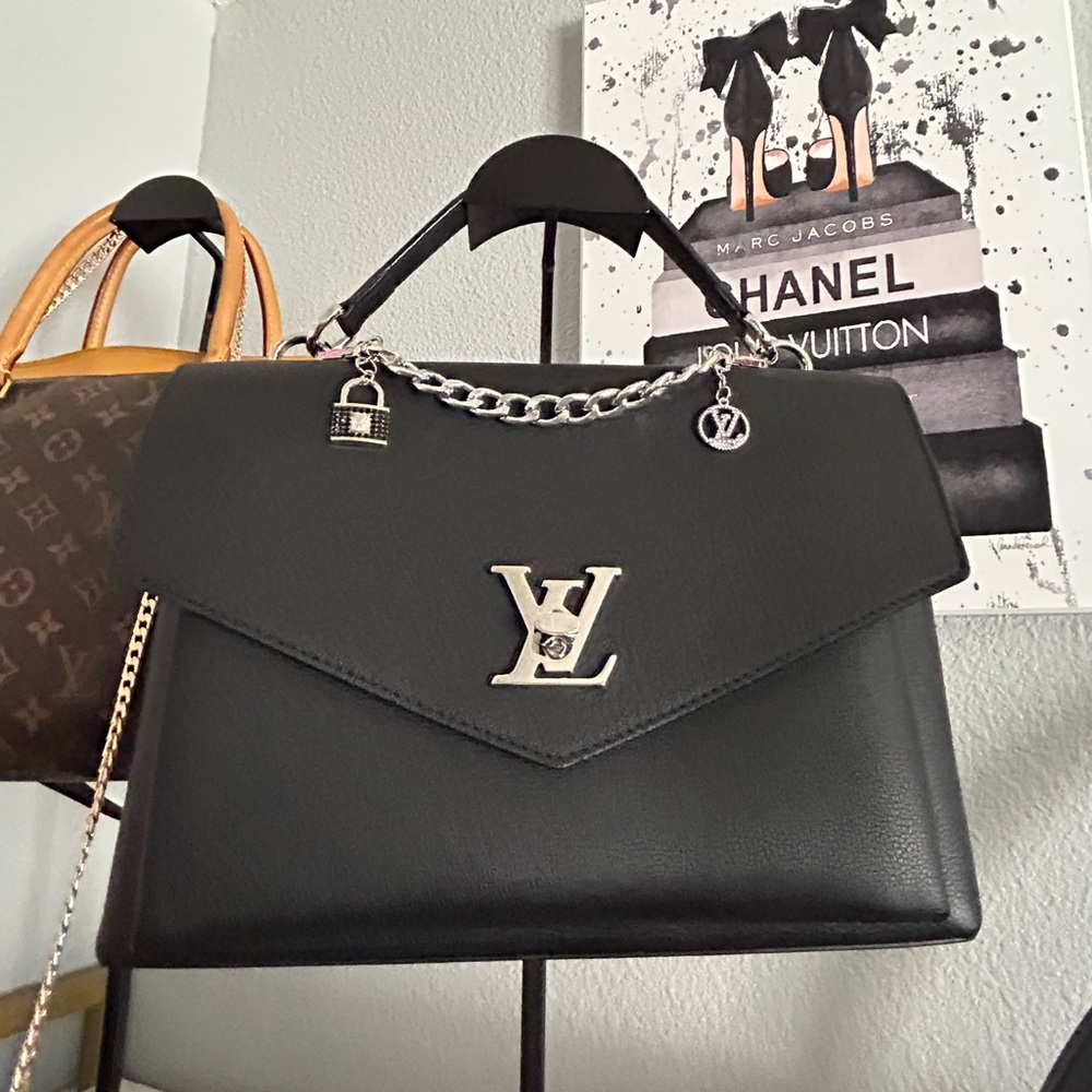 Louis Vuitton Black Satchel with Silver Accents